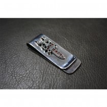 925 Sterling Silver Sword Money Clip with Red CZ SC48